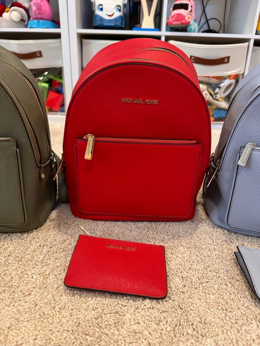 Michael Kors Red Leather Mini Backpack with Matching Card Case